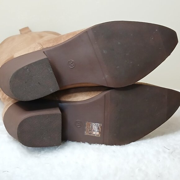 Faux Suede Western Inspired Pointed Toe Boots Tan Size EU 37/US 6.5 - Picture 8 of 8